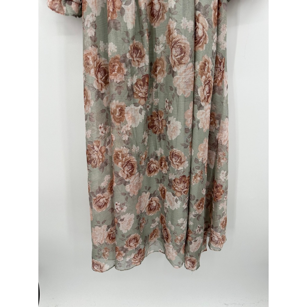 Arula Floral Maxi Dress Sz 1X Sage Green  Cottagecore Boho Peasant Coquette - Picture 4 of 8